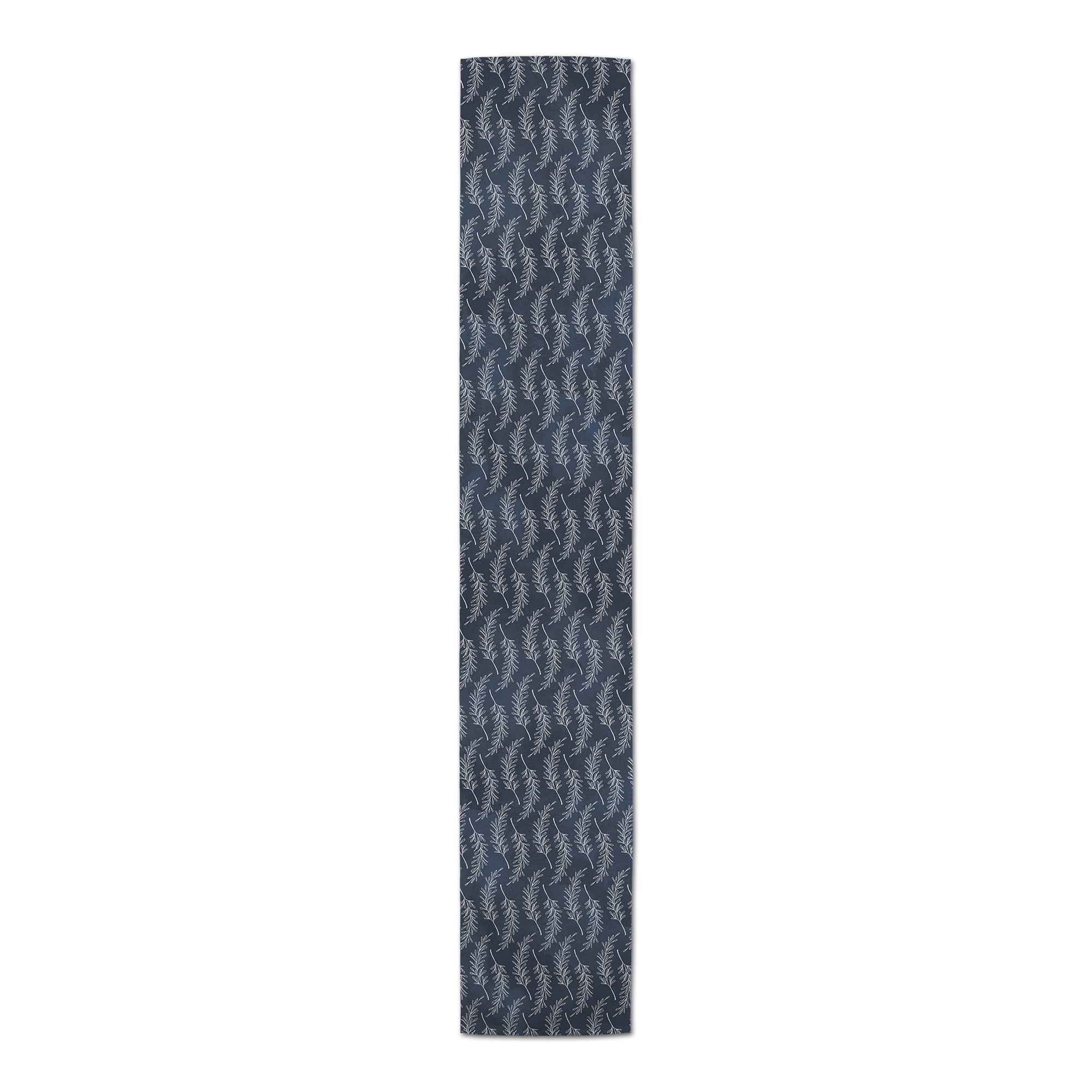 72" Navy Blue Leaf Pattern Cotton Twill Table Runner